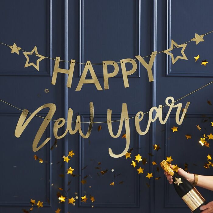 Gold Foil Happy New Year Banner - Ralph and Luna Party Shop