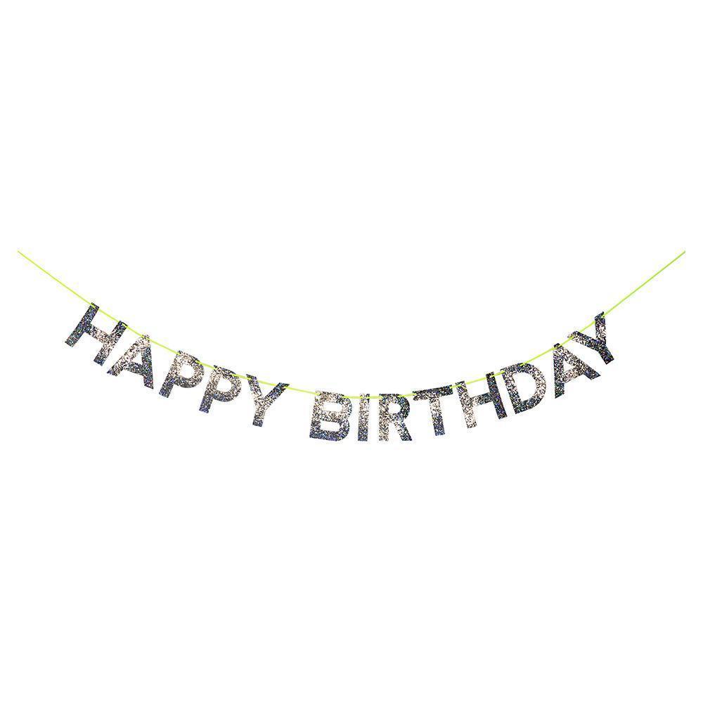 Happy Birthday Silver Garland - Ralph and Luna Party Shop