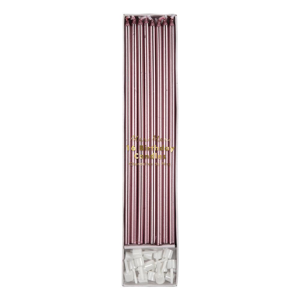 Metallic Pink Long Candles - Ralph and Luna Party Shop