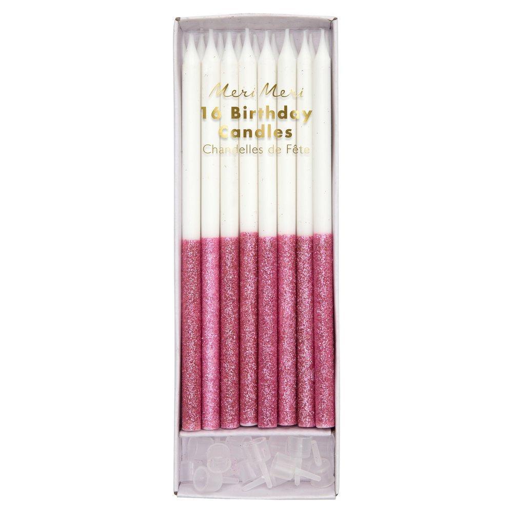 Dark Pink Glitter Dipped Candles - Ralph and Luna Party Shop