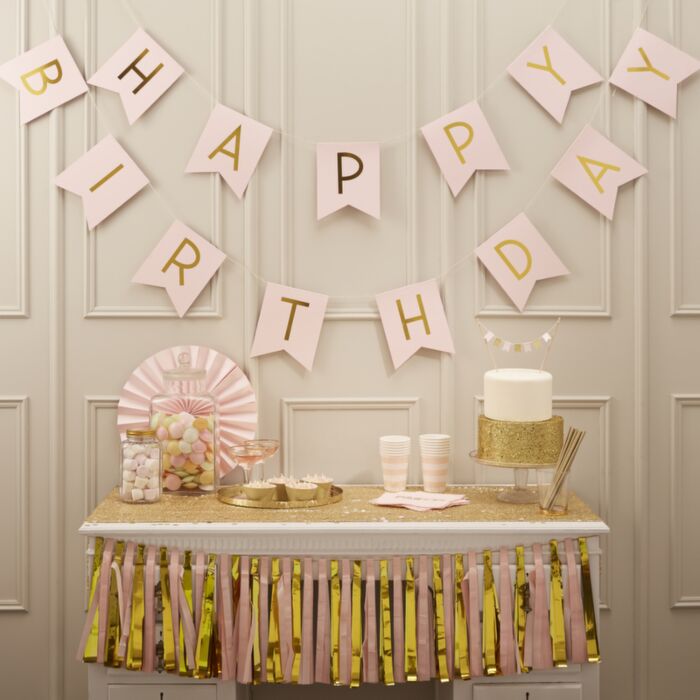Pink & Gold Foil Happy Birthday Bunting - Ralph and Luna Party Shop