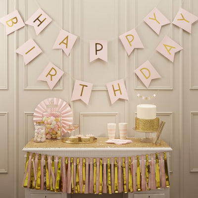 Pink & Gold Foil Happy Birthday Bunting - Ralph and Luna Party Shop