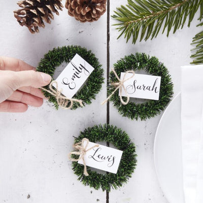 Mini Tinsel Christmas Wreath Name Place Cards - Ralph and Luna Party Shop