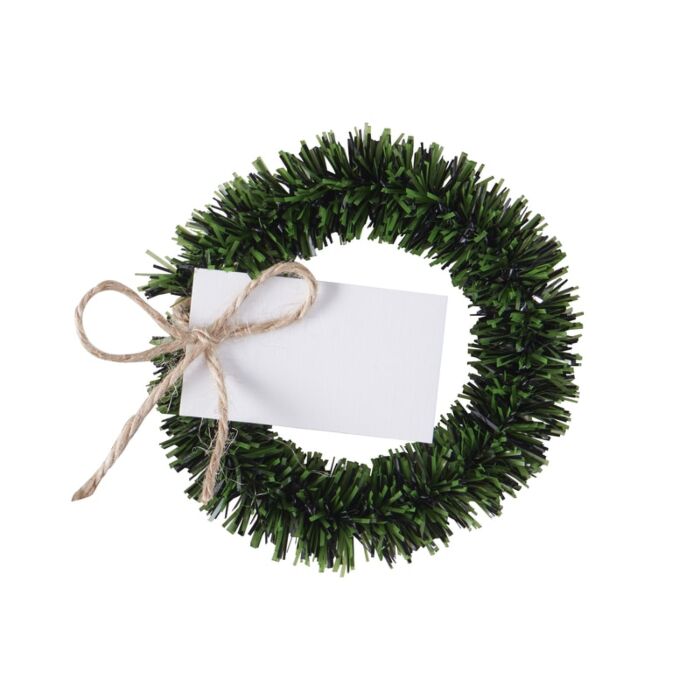 Mini Tinsel Christmas Wreath Name Place Cards - Ralph and Luna Party Shop