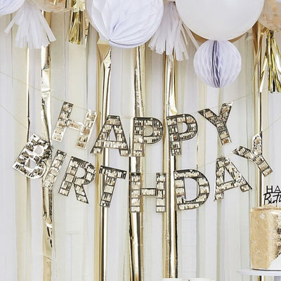 Mix It Up Gold Fringe Happy Birthday Bunting - Ralph and Luna Party Shop
