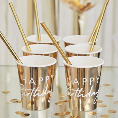 Mix It Up Gold Foiled Happy Birthday Cups - Ralph and Luna Party Shop