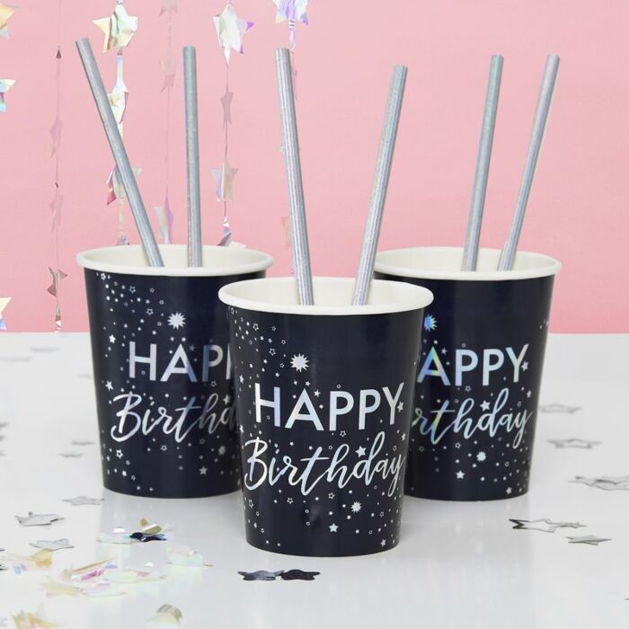 Stargazer Cups Happy Birthday Iridescent - Ralph and Luna Party Shop