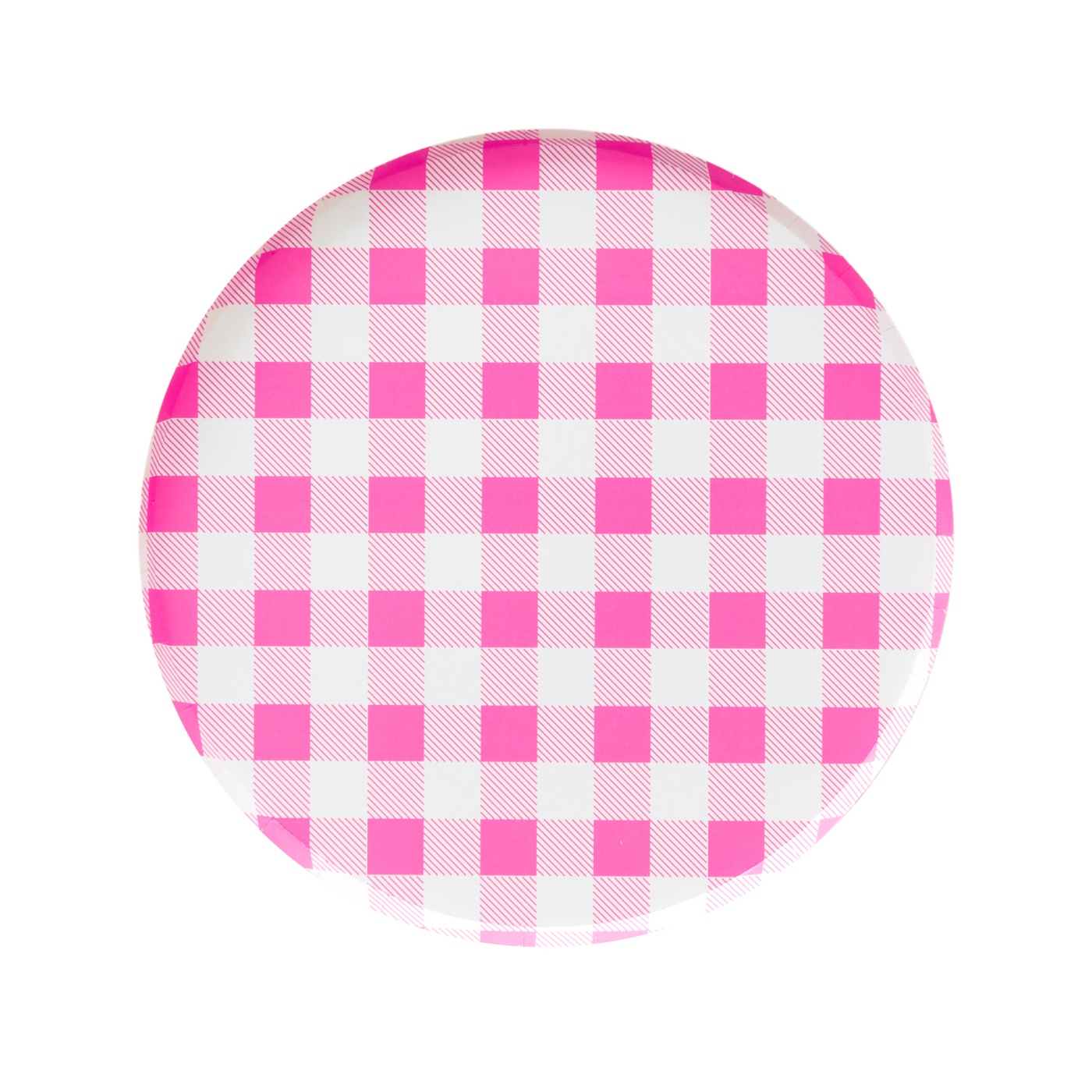 Neon Rose Pink Gingham Large Paper Plates - Ralph and Luna Party Shop