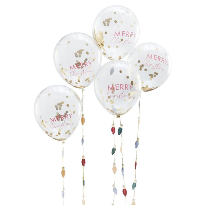 CHRISTMAS CONFETTI BALLOONS WITH LIGHT BULB BALLOON TAILS