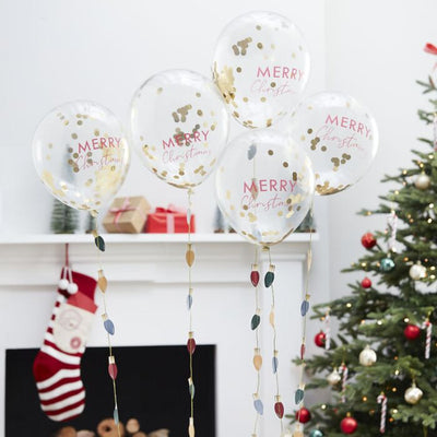 CHRISTMAS CONFETTI BALLOONS WITH LIGHT BULB BALLOON TAILS