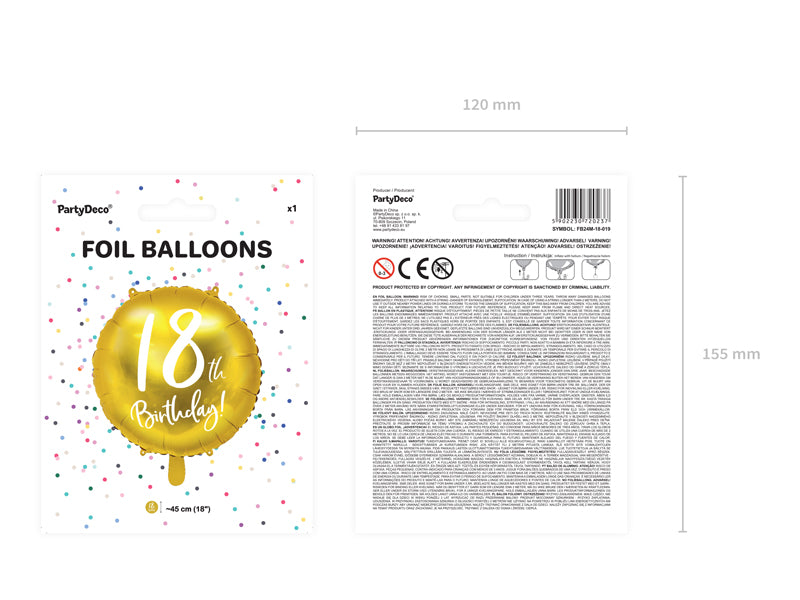 18th Birthday Gold Foil Balloon - Ralph and Luna Party Shop