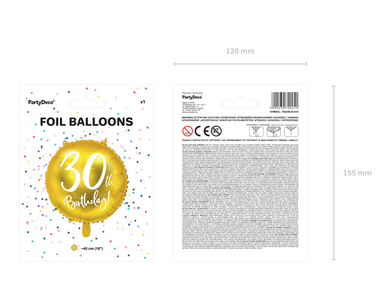 30th Birthday Gold Foil Balloon - Ralph and Luna Party Shop