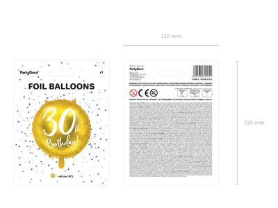 30th Birthday Gold Foil Balloon - Ralph and Luna Party Shop