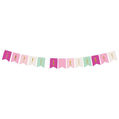 Happy Birthday Pink & Green Banner - Ralph and Luna Party Shop