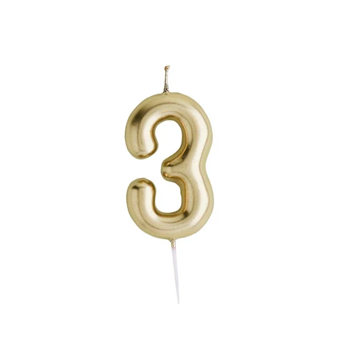 Gold Number Candle 3 - Ralph and Luna Party Shop