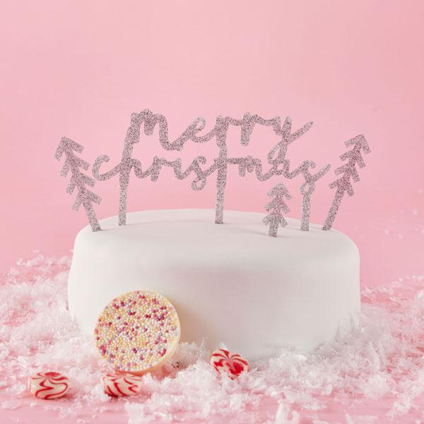 Merry Christmas Glitter Acrylic Cake Topper