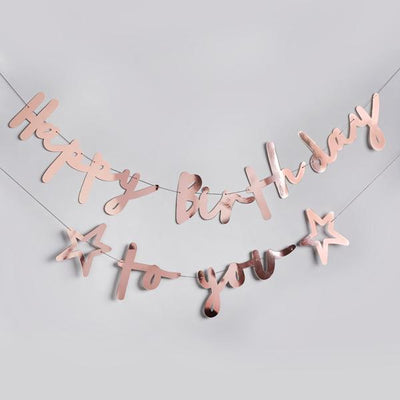 ROSE GOLD HAPPY BIRTHDAY TO YOU BANNER - Ralph and Luna Party Shop