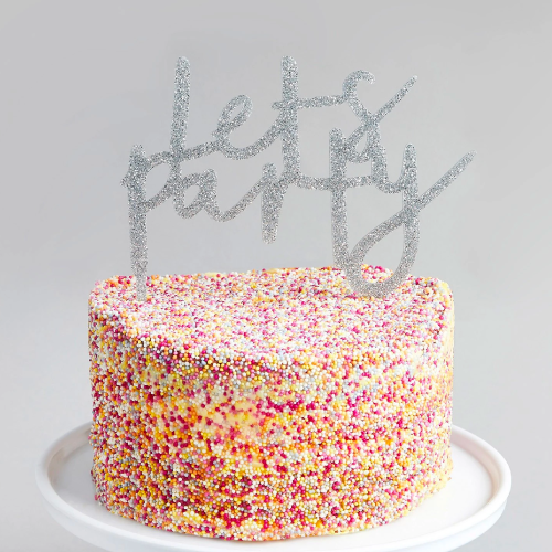Silver Glitter Acrylic Let's Party Cake Topper - Ralph and Luna Party Shop