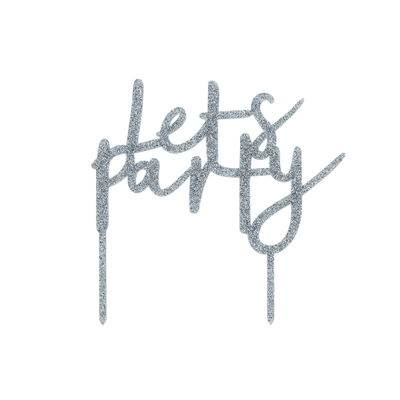Silver Glitter Acrylic Let's Party Cake Topper - Ralph and Luna Party Shop