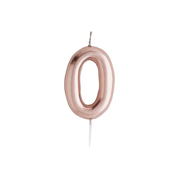 Rose Gold Number Candle 0 - Ralph and Luna Party Shop