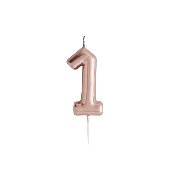 Rose Gold Number Candle 1 - Ralph and Luna Party Shop
