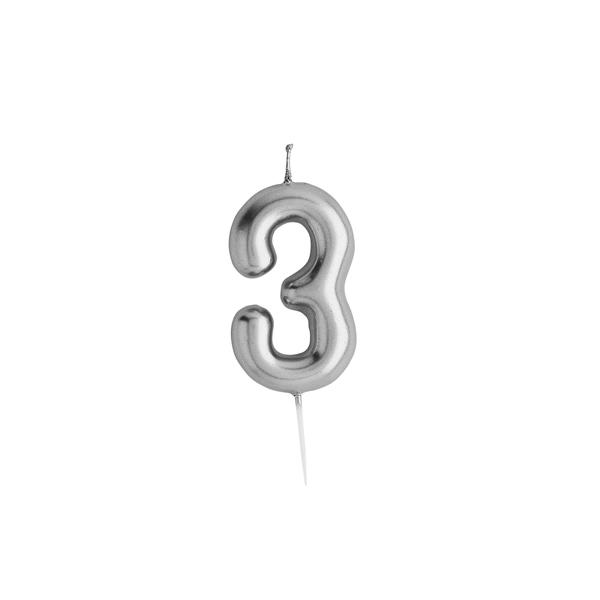 Silver Number Candle 3 - Ralph and Luna Party Shop