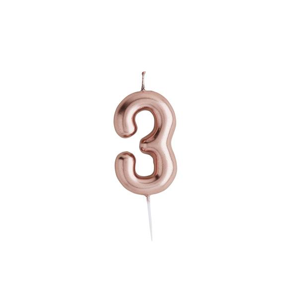 Rose Gold Number Candle 3 - Ralph and Luna Party Shop