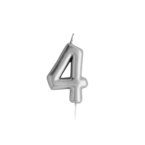 Silver Number Candle 4 - Ralph and Luna Party Shop
