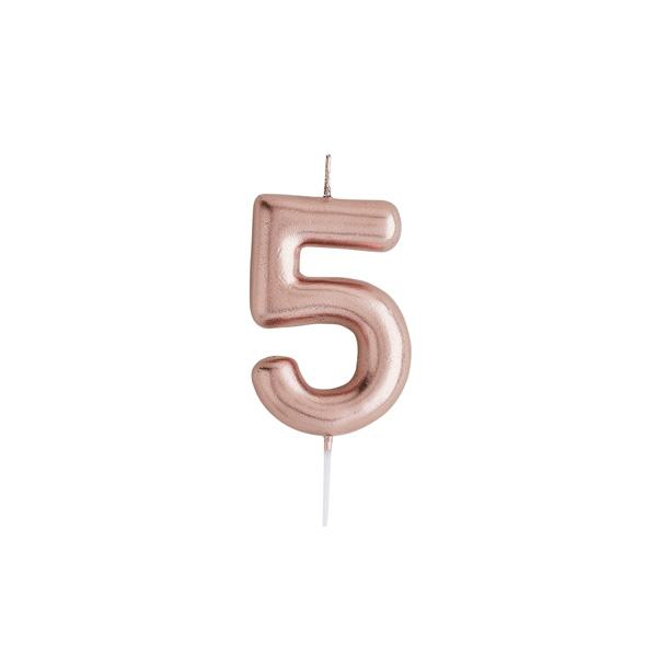 Rose Gold Number Candle 5 - Ralph and Luna Party Shop