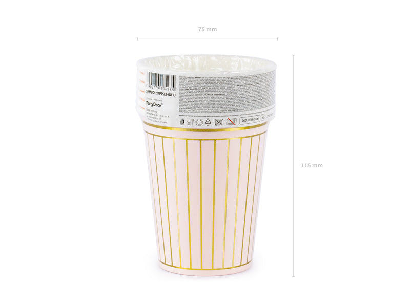 Pink And Gold 260ml Paper Cups - Ralph and Luna Party Shop