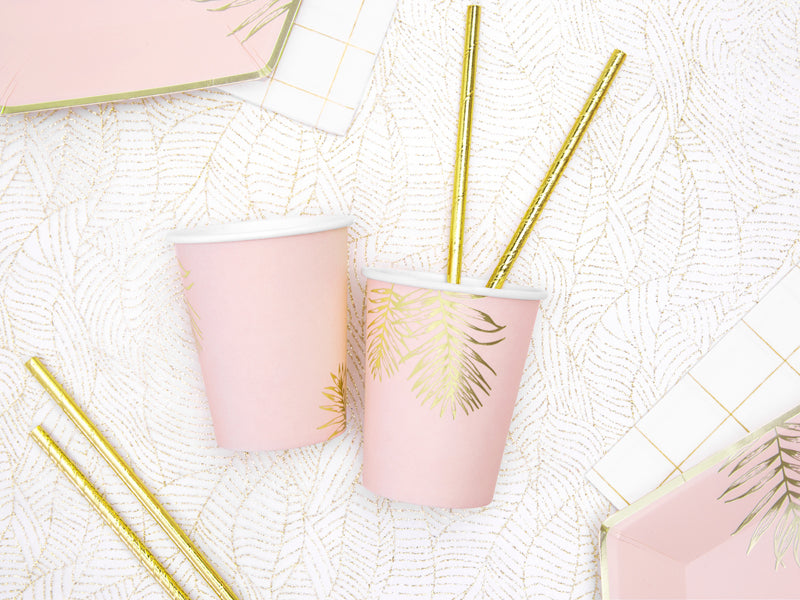 Pink Gold Leaf 220ml Paper Cups - Ralph and Luna Party Shop