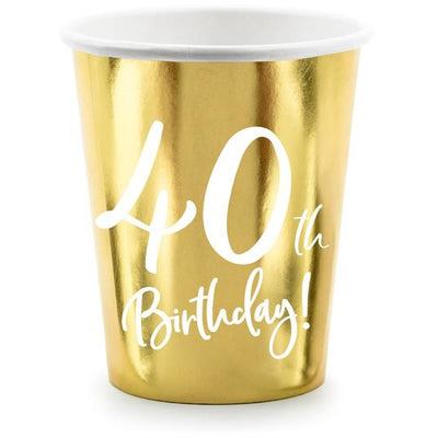 40th Birthday Gold 220ml Paper Cup - Ralph and Luna Party Shop