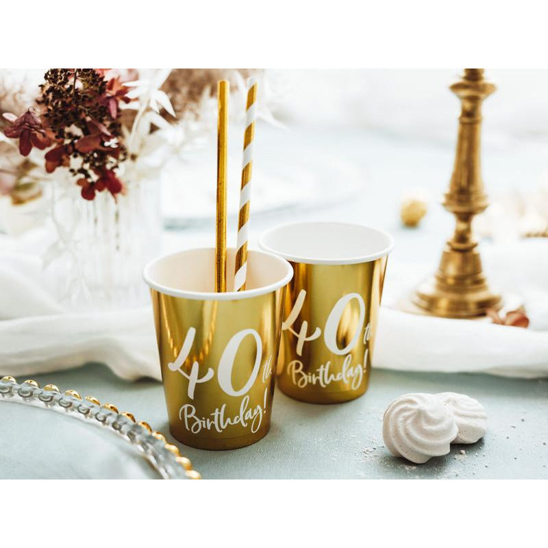 40th Birthday Gold 220ml Paper Cup - Ralph and Luna Party Shop