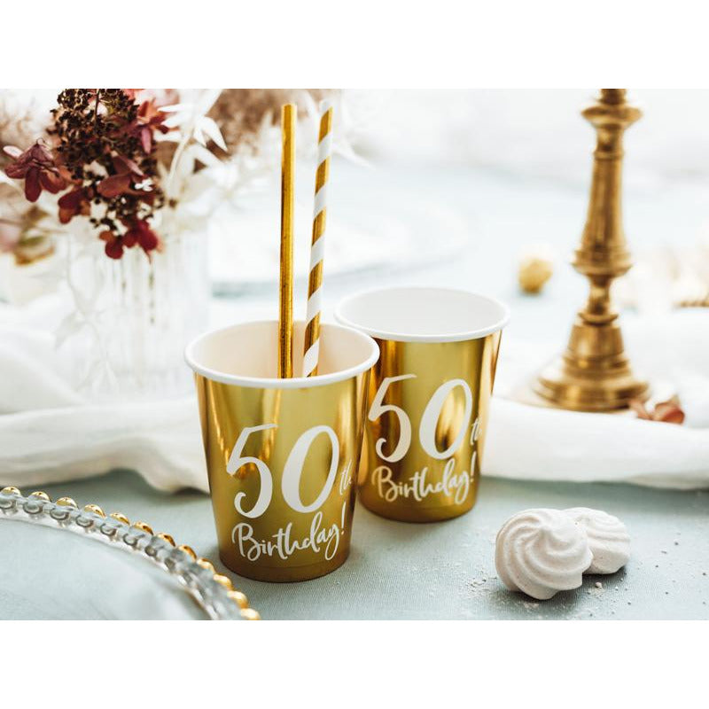 50th Birthday Gold 220ml Paper Cup - Ralph and Luna Party Shop