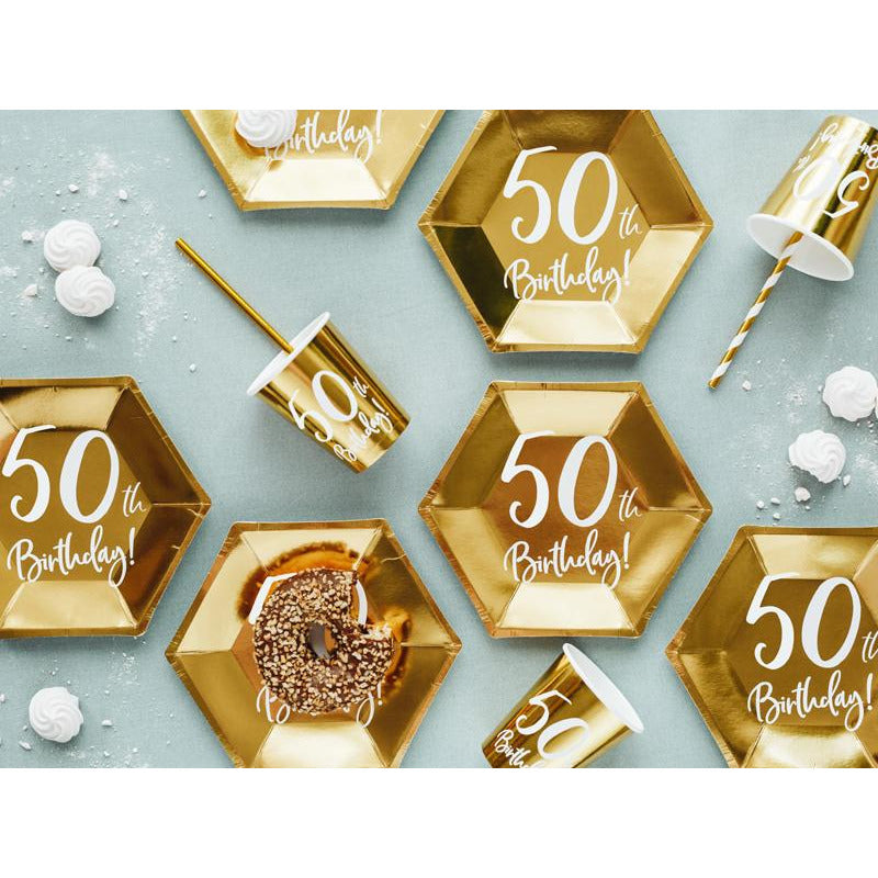 50th Birthday Gold 220ml Paper Cup - Ralph and Luna Party Shop