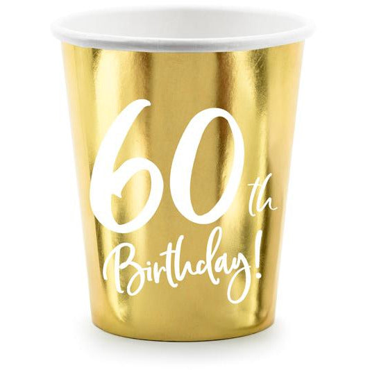 60th Birthday Gold 220ml Paper Cup - Ralph and Luna Party Shop