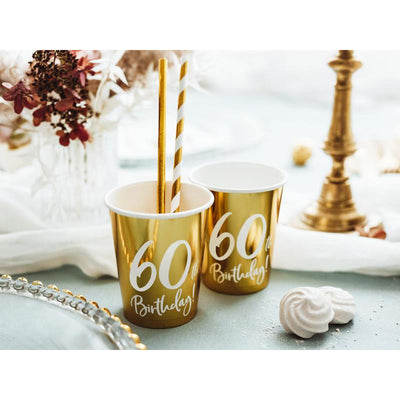 60th Birthday Gold 220ml Paper Cup - Ralph and Luna Party Shop