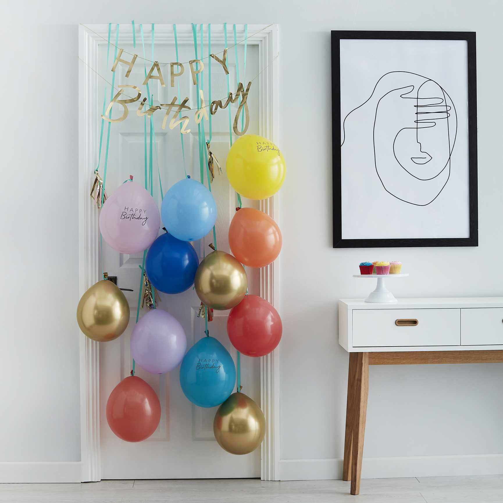 Rainbow and Gold Happy Birthday Balloon Door Kit – Ralph and Luna Party ...