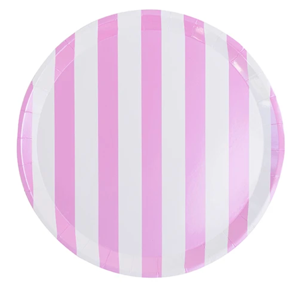 Pink & White Striped Dinner Plate - Ralph and Luna Party Shop