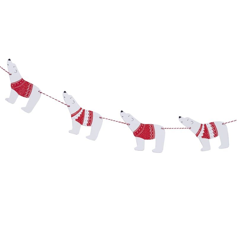 FESTIVE POLAR BEAR WOODEN BUNTING