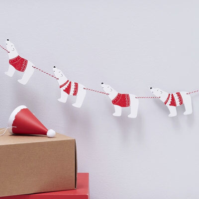 FESTIVE POLAR BEAR WOODEN BUNTING