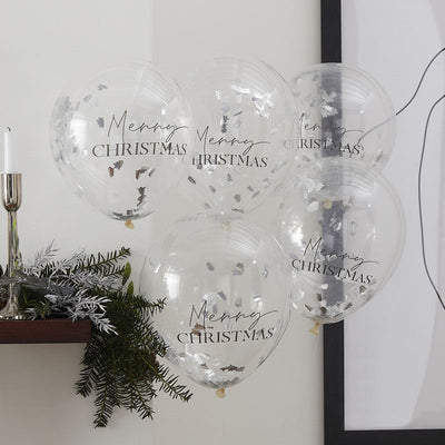 SILVER MERRY CHRISTMAS CONFETTI BALLOONS