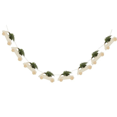 WOODEN CAR CHRISTMAS BUNTING WITH FOLIAGE