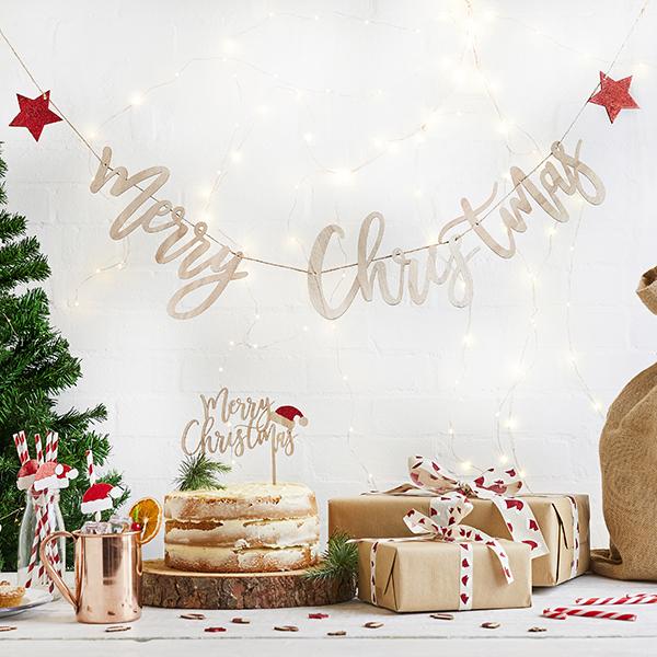 Wooden Merry Christmas Banner - Ralph and Luna Party Shop