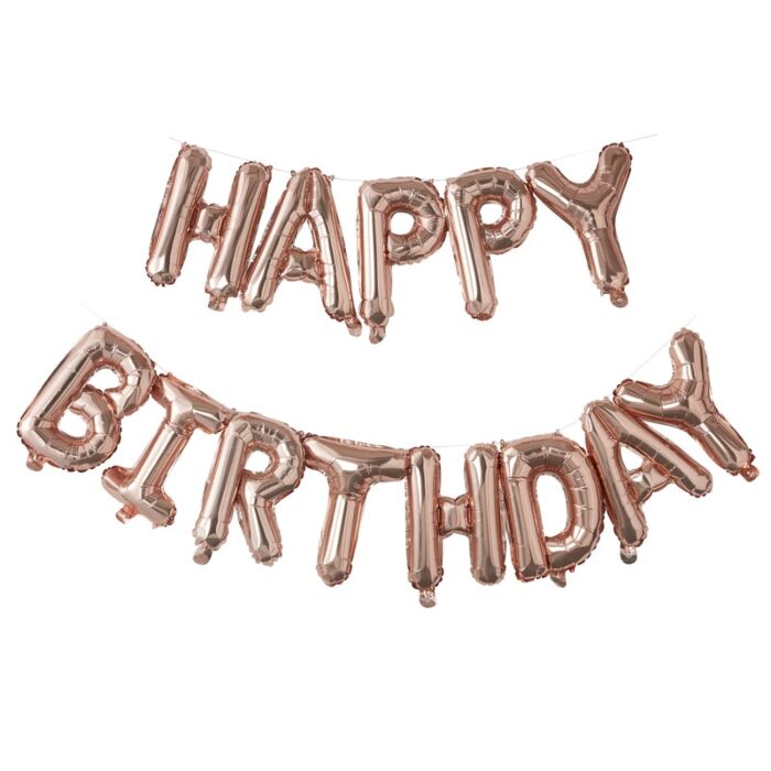 Rose Gold Happy Birthday Bunting Balloon - Ralph and Luna Party Shop