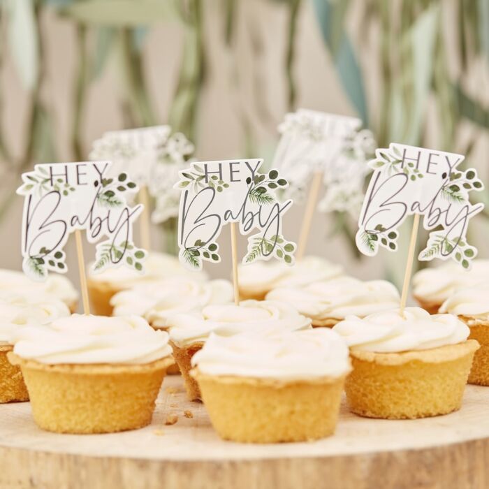 Hey Baby Botanical Cupscake Toppers - Ralph and Luna Party Shop