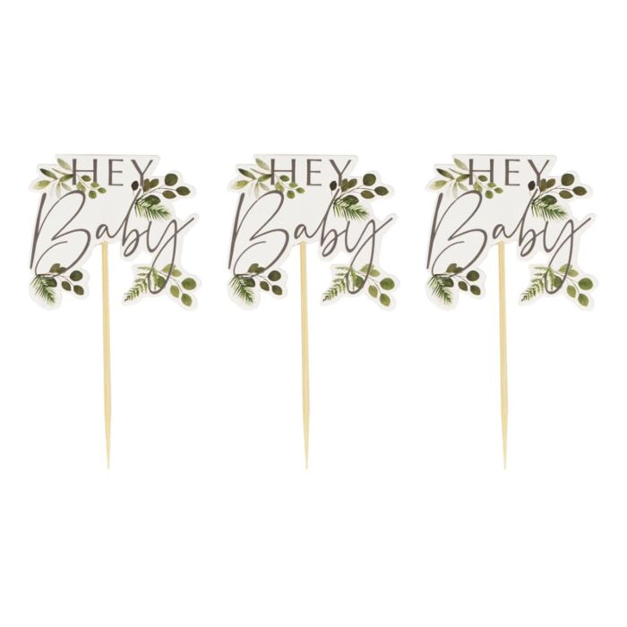 Hey Baby Botanical Cupscake Toppers - Ralph and Luna Party Shop