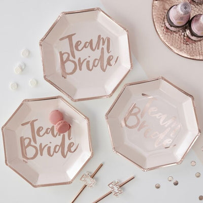 Team Bride Rose Gold Plates - Ralph and Luna Party Shop