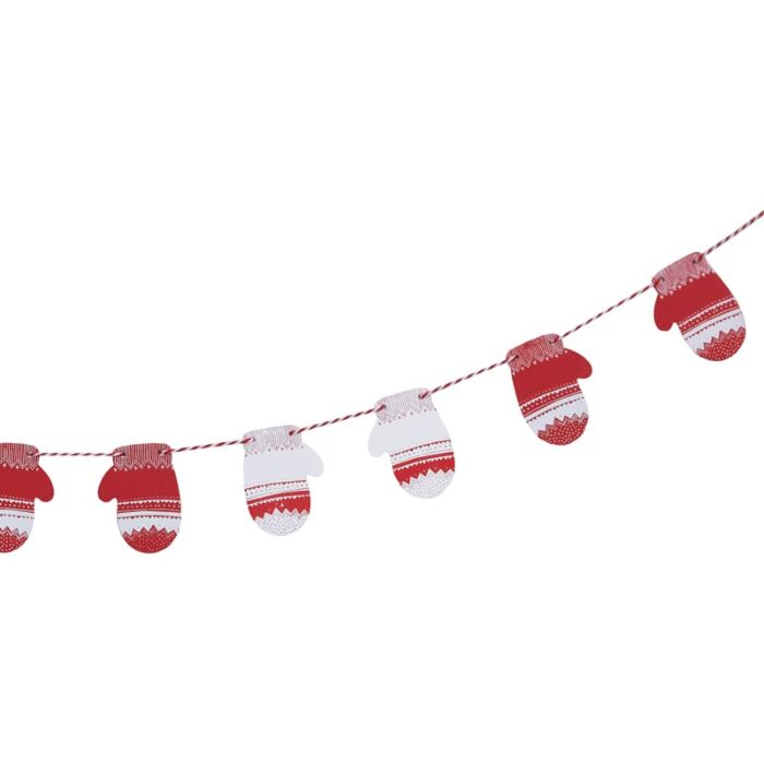 Red and White Mini Festive Mitten Wooden Bunting - Ralph and Luna Party Shop