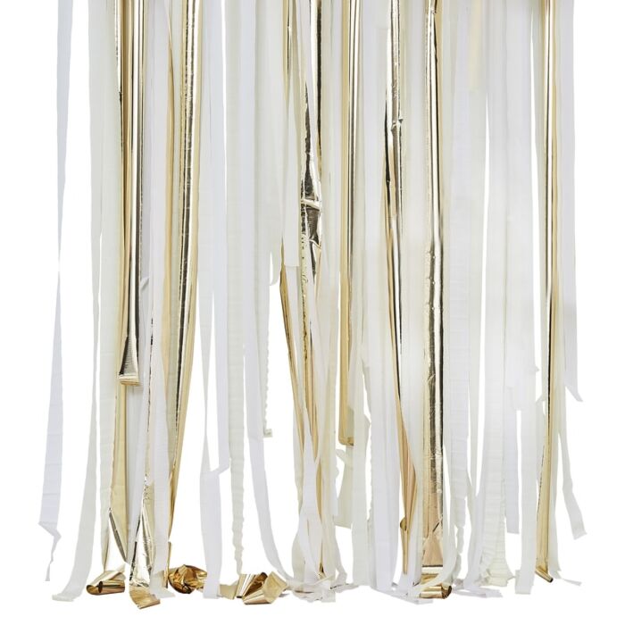 Mix It Up Gold Metallic Streamer Backdrop - Ralph and Luna Party Shop
